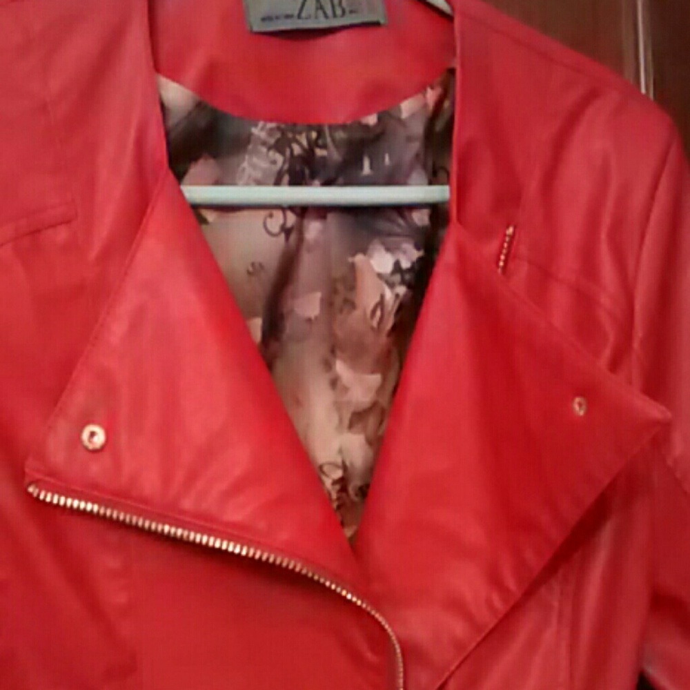 Super cute red faux leather jacket